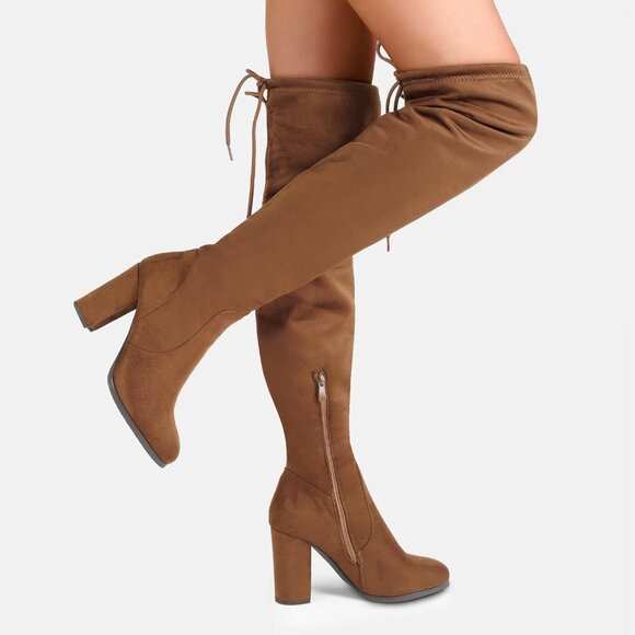 Women's Brown/Suede Suede Thigh High Over The Knee Rounded Toe Fashion Boots - Picture 5 of 5